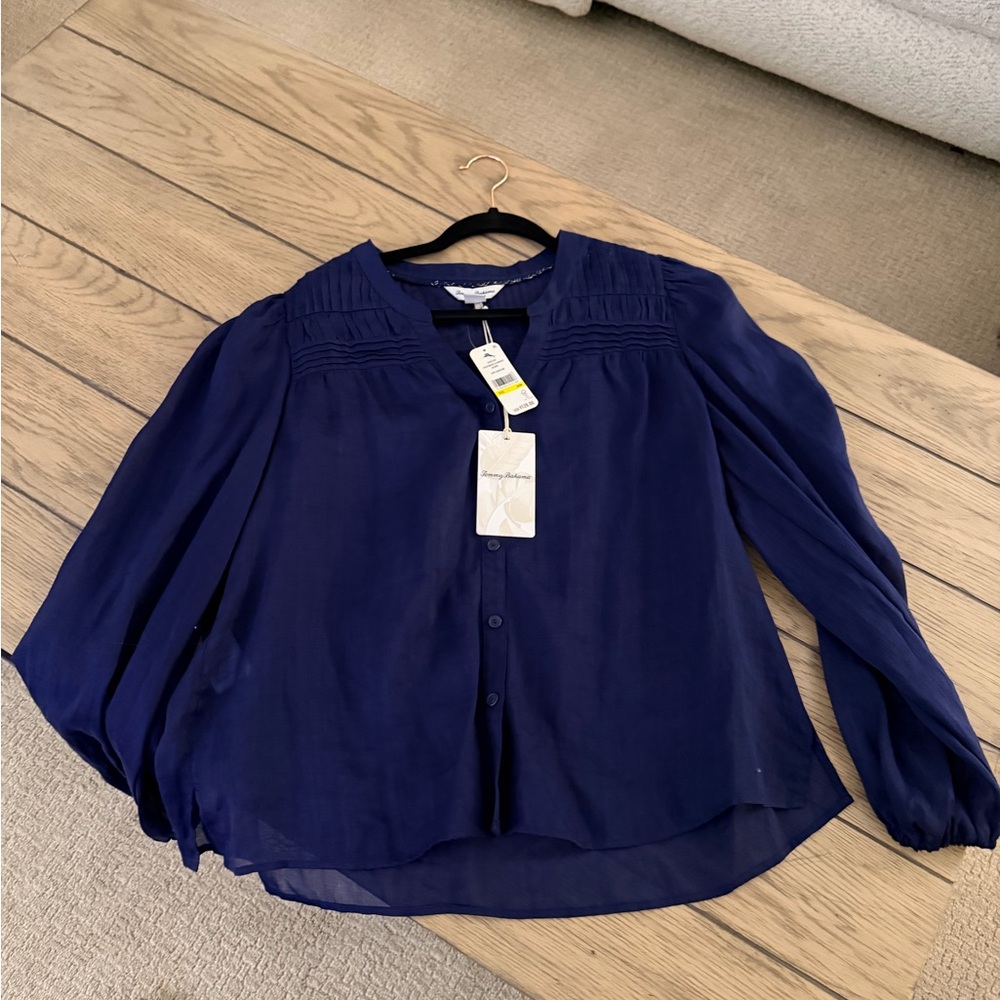 Tommy Bahama Deep Navy Pintuck Button-Down Blouse NWT Medium